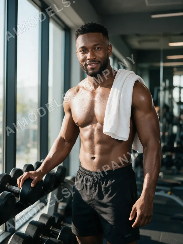 Femi in a private gym by the window, one of the scenes included in his set